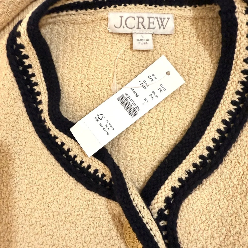 J. Crew Cream Contrast Trim Cardigan with gold Buttons* NWT - Picture 5 of 9